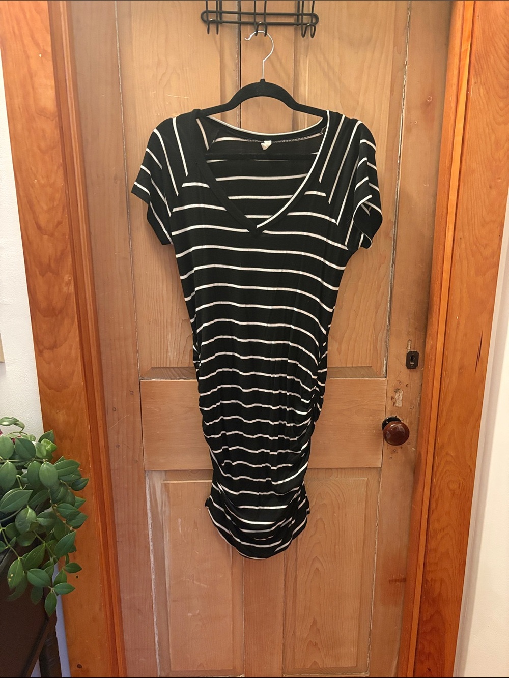 Pinkblush Black and White Striped V-Neck Maternity Dress